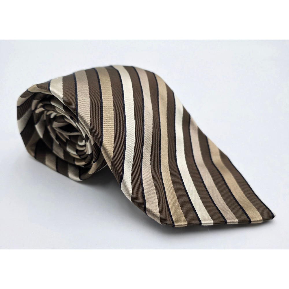 Ermenegildo Zegna Silk Cotton Blend Striped Necktie Made in Italy Mens